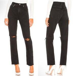 Agolde Cherie High Rise Straight Jeans Distortion Black Distressed Rigid NWT 23